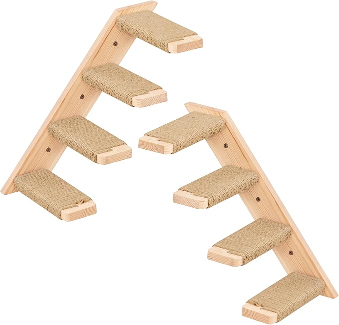 2PCS Wall Cat Tree Shelves, Reversible 4-Step Cat Ladders with Sisal Rope, Mountable Left & Right for Climbing and Scratching