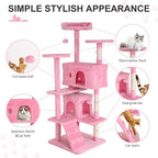 70" Multi-Level Cat Tree Tower with Scratching Posts, Toys & Condo - Space-Saving Design for Indoor Kittens, Compact Floor Footprint & Vertical Space for Multi-Cat Homes-Pink