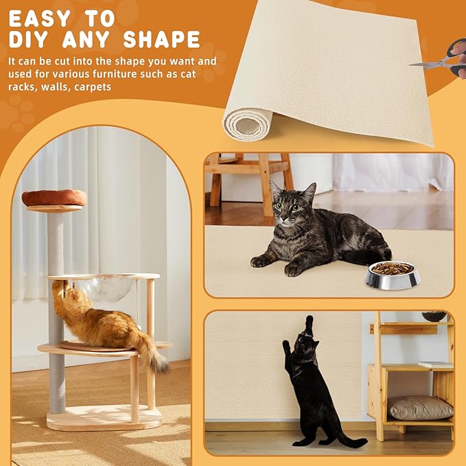 4pack Cat Scratch Couch Furniture and Wall Protector | Adhesive Cat Scratch Pad for Covering Cat Tower, DIY Climbing Cat Scratcher Couch Protector from Cat Claws Scratching (Off-White)