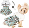 Dog Sweater with Leash Set Plaid Fleece Dog Clothes for Small Dogs Girl Boy Winter Pet Dress Cold Weather Coat Fall Sweater for Chihuahua Yorkie Cat Puppy Costumes (Turquoise, Small)