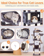 Taoqimiao 73 Inch Cat Tree XXL, Cat Tower for Indoor Cats, Large Cat Tree for Big Cats, Enlarged Platform, 2 Spacious Cat Condos, 9 Scratching Posts, 2 Cozy Baskets, F30G Smoky Gray