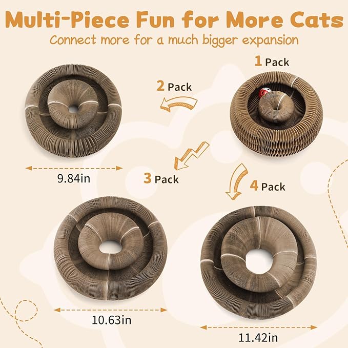 Magic Organ Cat Scratcher Cardboard, Interactive Scratch Cat Toy with Bell Ball, Foldable Scratching Board, Corrugated Cardboard Scratch Pad for Indoor Cats, Round(1PCS)