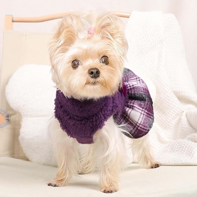 Dog Sweater Dog Winter Clothes for Small Dogs Boy Girl Fall Puppy Dress Warm Fleece Chihuahua Yorkie Teacup Doggy Sweaters Dresses Doggie Sweater for Small Dogs Girl Cat Sweaters, XXS, Plaid Purple