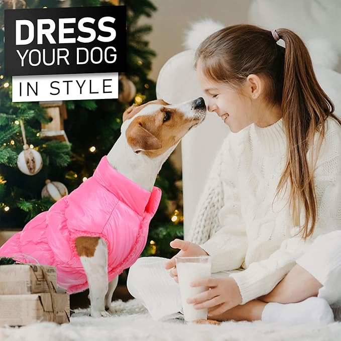 AOFITEE Dog Jacket, Dog Winter Coat, Waterproof Dogs Coats for Small Dogs, Warm Fleece Pet Snowsuit Puffer Jacket, Cozy Winter Pet Fleece Vest, Female Male Pets Cold Weather Coats, Pink, XXL