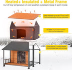 AIVITUVIN Heated Outdoor Dog House for Winter, Large Wooden Dog Kennel with Heated Pad, Insulated Liner, Metal Frame, Waterproof Roof, Raised Base and Porch for Medium to Large Dogs