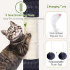 Globlazer Cat Tree Condo Tower for Multiple Indoor Cats, 52in Multi-Level Cat Scratching Tree with 2 Cat Condos, 5 Sisal Scratching Posts, 2 Padded Perches, Big Basket, Widened Base, S52, Dark Grey