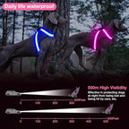 ChalkLit Light Up Dog Harness, No Pull Led Dog Harness Glow-in-The-Dark for Night Walking, USB Rechargeable Lighted Safety Vest for Medium Large Dogs, Adjustable Soft Mesh Fully Illuminated(Pink, L)