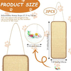 3 Pcs Sisal Door Cat Scratching Mat,7.9"x19.6" Cat Scratching Pad with a Mouse Play Toy-Wall Floor Mount-Double Use Hanging Scratcher with Hemp Rope for Protector Sofa,Wall,Furniture,Floor and Door