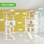 24/7 Shop at Home Court 54 inch Multi-Level Cute Cat Tree Tower with Dangling Ball and Scratching Posts for Indoor Cats Adults, Kitten Supplies, Pet House, Beige