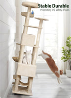 79inch Heavy Duty Cat Tree for Indoor Cats Large Adult, Tall Giant Cat Tower with Scratching Post, Large Perches, Cozy Cat Condos & Hanging Hammocks, Beige