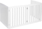 ZENY 24 Inch Pet Dog Gate, Foldable Freestanding Dog Door 4 Panel, White Wooden Z Shape Step Over Pet Fence for Entryway, Stairs, Doorway, White
