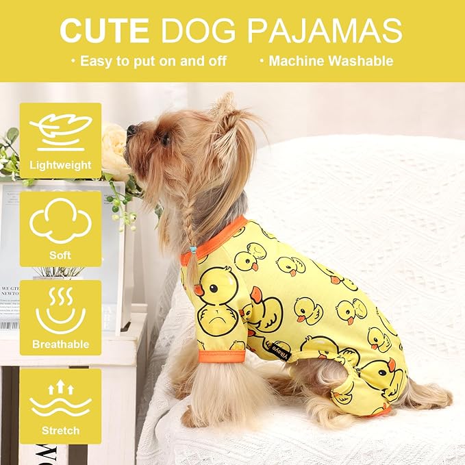 Dog Pajamas Pjs Spring Summer Dog Clothes for Small Dogs Girl Boy, Soft Stretchy Tiny Chihuahua Yorkie Puppy Clothes Doggie Onesies Cat Pet Jammies Outfit, Yellow Duck, XS