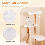 PETSITE 66 inch Tall Wooden Cat Tree Tower, Multi-Level Cat Tower with Jute Scratching Posts, Sisal Rope, Cat Condo, and Dangling Ball, Soft Long Plush, Modern Cat Tree for Indoor Cats Large Adult