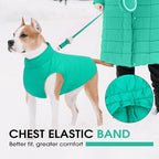 Dog Coat for Large Dogs, Dogs Snow Jacket with Back Zipper, Winter Warm Dog Puffer Vest with Detachable Neck Wrap, Winter Pet Clothes Elastic Band on Chest for Springer, Dalmatian, Green L