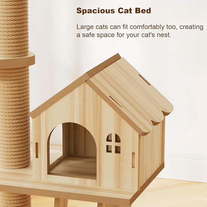 98.4" Tall Cat Tree Wood Multi-Level Cat Tower for Indoor Cats with Acrylic Hammock, Sisal-Covered Scratching Posts and Top Perch, Climbing Ladder for Small Large Cats