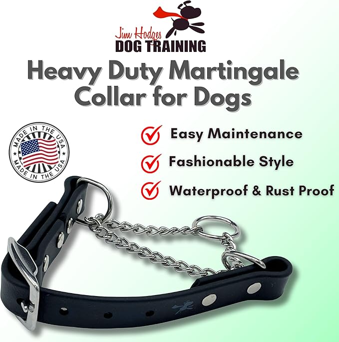 Martingale Collar for Dogs, Biothane, Stainless Steel Hardware, No Pull, Made in The USA, Professional Grade. Small, Black