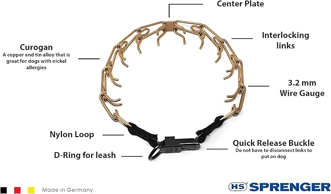 Herm Sprenger Curogan Dog Training Collar with Quick Release Buckle Ultra-Plus Pet Rounded Links Hypoallergenic Nickel Free No-Pull Collar for Dogs Made in Germany 3.2mm x 20in Medium