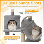 DORTALA Cat Tree for Indoor Cats, 58" Tall Cat Tower with Top Perch, Condo, Hammock, Sisal Scratching Posts, 3 Dangling Balls, Platforms, Multi-Level Pet Climbing Furniture Playground (Light Grey)