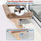 Zakkart Cat Perch for Window Sill with Bolster - Orthopedic Hammock Design with Premium Hardwood & Robust Metal Frame - Cat Window Seat for Large Cats - Natural Color Wood Brown Bed, 26.4''W