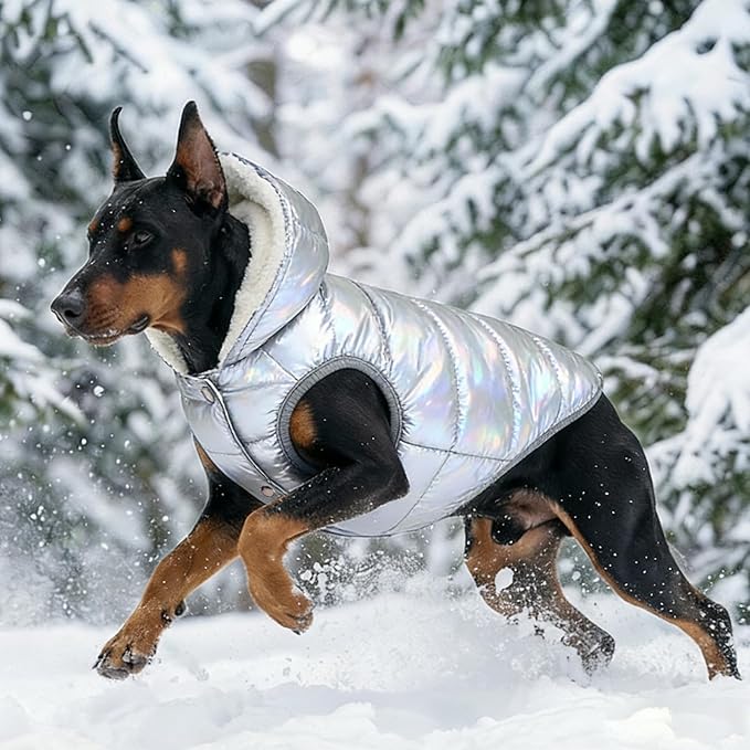 Windproof Waterproof Dog Coat Fleece & Cotton Lined Warm Jacket, Cold Weather Pet Apparel Clothes Vest for Small Medium Large Dog (XL, Silver)