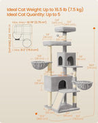 Feandrea Cat Tree, 68.5-Inch Tall Cat Tower, Multi-Level Plush Condo with Large Perch, Scratching Posts, Double Caves, Dove Gray UPCT006G01