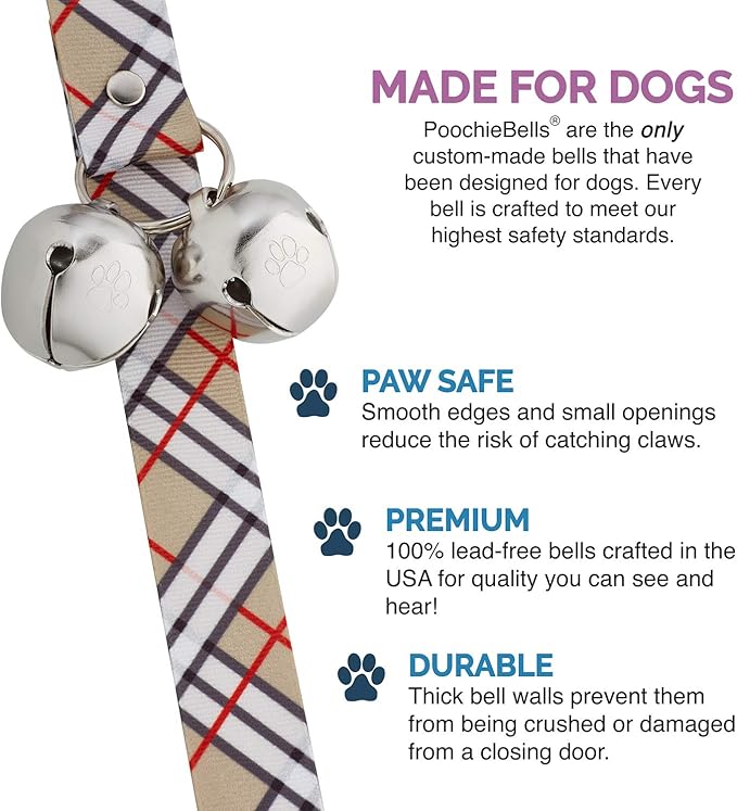 PoochieBells Handcrafted Dog Doorbell for Potty Training – Easy & Quick, Doggie-Safe USA-Made Dog Door Bell with Perfect Sound, Dog Trainer-Recommended for Over 20 Years, London Plaid