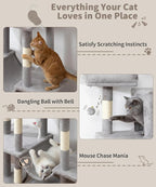 Heavy Duty Cat Tree for Indoor Cat, 71 Inch Large Cat Tower with Scratching Post and Top Perch, Hammock, Big Cat Condo for Adult Cats Kittens, PMT03GY, Grey