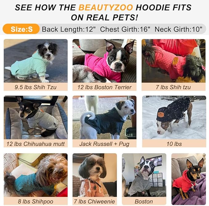 BEAUTYZOO Small Dog Hoodie Sweater with Pockets, Dog Clothes for Small Medium Dogs Boy Girl, Waffle-Like Laminated Cotton Pet Coats with Hat and Leash Hole, Blue S