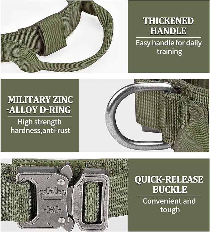 COOYOO Dog Collar,3 Piece Set Tactical Dog Collars, Adjustable Military Training Nylon Dog Collar with Control Handle and Heavy Metal Buckle for Medium and Large Dogs