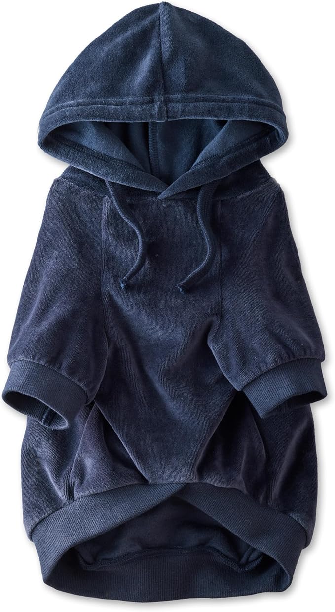 Cooper II Organic Cotton Velour Dog Hoodie Pet Coat for Small, Medium and Large Dogs, Navy, X-Small