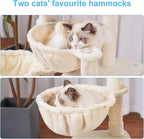 Hey-brother Cat Tree, Cat Tower for Indoor Cats, Cat House with Large Padded Bed, Cozy Condo, Hammocks, Sisal Scratching Posts, Big Scratcher, Beige MPJ006SM