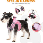 KOOLTAIL Small Dog Harness and Leash Set, Cute Pink Girl Puppy Harness, Step in No Pull Soft Mesh Pet Vest Harness Collar for Small Size Dogs Cats, Plaid Dog Halters for Outdoor Walking, Pink XS
