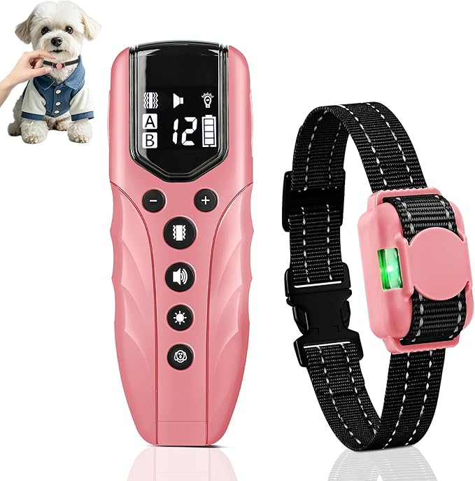Lightest No Shock Dog Training Collar with 2000ft Remote,Tiniest Vibrating Dog Collar,Vibration Collar for Small Dogs 5-15lbs & Medium Large Dogs, Safe Lock, Beep, Vibrate, No Prongs, Waterproof,Pink