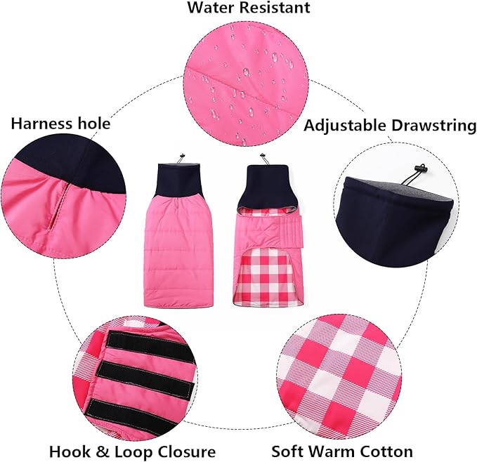 Dachshund Dog Coats Jacket fit for Dachshunds Corgi Weiner Reversible Winter Coat Padded Cotton Lining high Collar Dog Suit in Autumn Winter - Pink - S