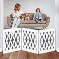 Bundaloo Freestanding Dog Gate Expandable Decorative Wooden Fence for Small to Medium Pet Dogs, Barrier for Stairs, Doorways, & Hallways (Hearts N' Diamonds)