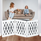 Bundaloo Freestanding Dog Gate Expandable Decorative Wooden Fence for Small to Medium Pet Dogs, Barrier for Stairs, Doorways, & Hallways (Hearts N' Diamonds)