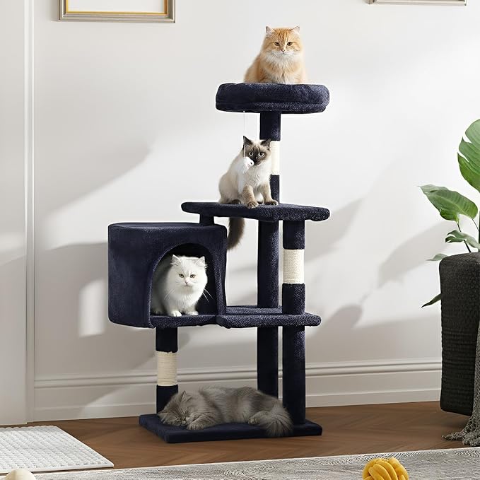 ‌Dopinmin 36" Winter Cat Tree - Plush Multi-Level Indoor Cat Tower with Sisal Scratching Posts & Ramp Plush Condo for Kittens,Dark Gray