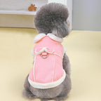Jecikelon Bowtie Dog Cold Weather Coat Fleece Lining Warm Pet Puppy Turtleneck Dogs Winter Coats for Small Dogs Jacket with D-Ring Leash (Small, Pink)