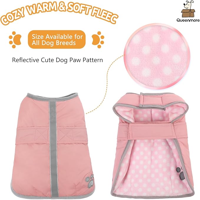 Queenmore Dog Winter Coat - Fleece Puffer Dog Down Vest, Cold Weather Pet Jacket for Small, Medium and Large Dogs (Light Pink, XS)