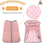 Queenmore Dog Winter Coat, Fleece Puffer Dog Down Vest, Cold Weather Pet Jacket for Dogs, Waterproof Reflective Reversible Dog Sweater Clothes for Small, Medium and Large Dogs (Light Pink, L)