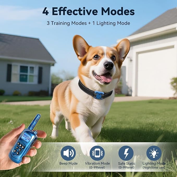 Dog Shock Collar 2 Dogs-2000ft Dog Training Collar with Remote，IPX7 Waterproof Electric Collar with 3 Training Modes,0-99Precise Adjustment，for Small, Medium and Large Dogs 5-120lbs，Blue&Grey