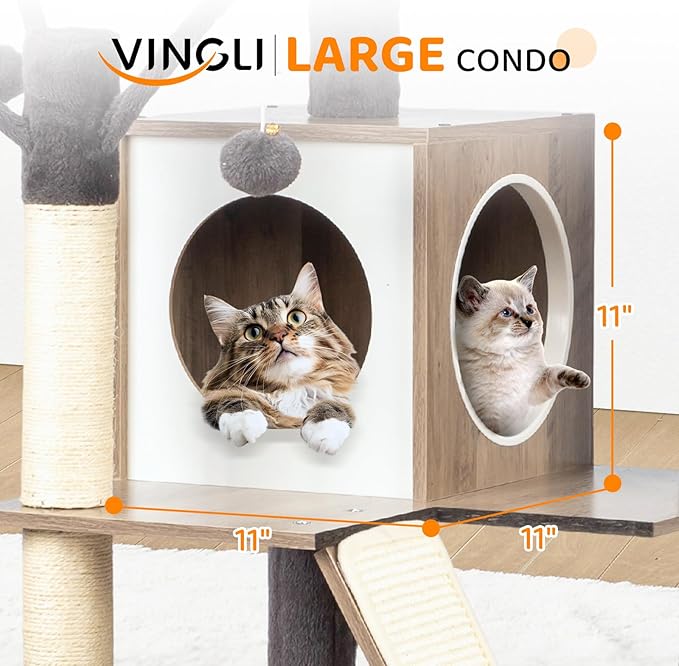 VINGLI Cat Tree Tower with Litter Box, 54" H All-in-1 Wooden Cats Condo, Cat Tower wih Scratching Posts, Houses for Indoor Kittens Hidden Cat Washroom Furniture, Gray (Large-54 H)