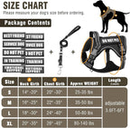 Tactical Dog Harness and Leash Set Medium Sized Dog,Heavy Duty No Pull Service Dog Vest and 10 Patches with Dog Seat Belt,Reflective Adjustable Pet Harness for Training Walking Hiking Black M