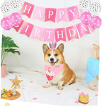 Petank Dog Birthday Party Decorations,Pet Birthday Party Supplies with Cute Pink Tutu Skirt Outfit,Happy Birthday Banner,Crown Hat for Dog Birthday Set (Pink)