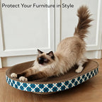 Cat Scratcher Bed with Toys, 2 Pack Oval Cat Scratcher Cardboard, Indoor Cat Scratch Bowl, Large Pad Cat Scratching Board with Catnip Fish Toy & Feather Wand for Furniture Protector