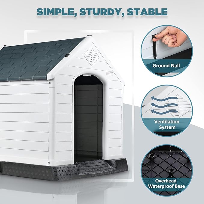 OFIKA Large Dog House Outdoor Indoor,Insulated Plastic Dog House for Small Medium Large Dogs,Durable Waterproof Dog House with Air Vents and Elevated Floor, Ventilate & Easy Clean, Assemble