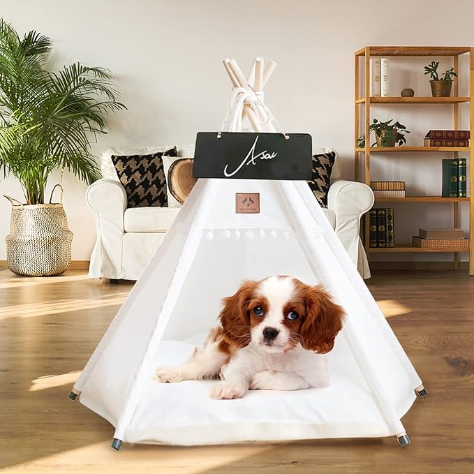 Asou Dog Teepee Pet Tent Portable Dog Houses Puppy Teepee Cat Bed with Thick Cushion