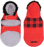 HDE Dog Puffer Jacket Fleece Lined Warm Dog Parka Winter Coat with Harness Hole Buffalo Plaid - S