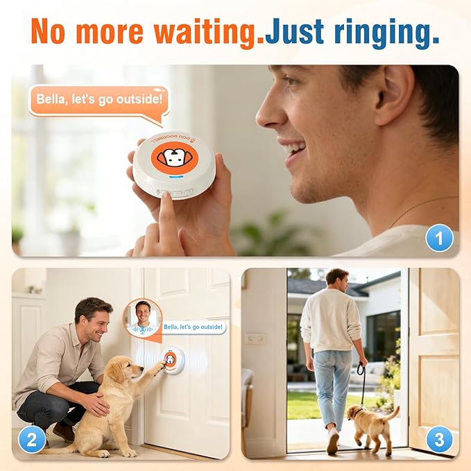 ChunHee Recordable Bells for Dog Training to Go Outside - Dog Door Bell with 5 Adjustable Volume | Bell for Dogs to Ring to Go Potty | Teach Puppies to Signal to Go Outside & Potty