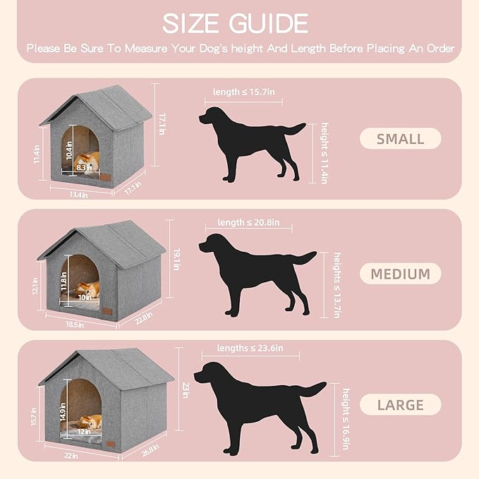 Indoor Dog House for Medium Dogs with Soft Cushion - Semi-Enclosed Warm Cave Bed for Pets Up to 20.8" Long